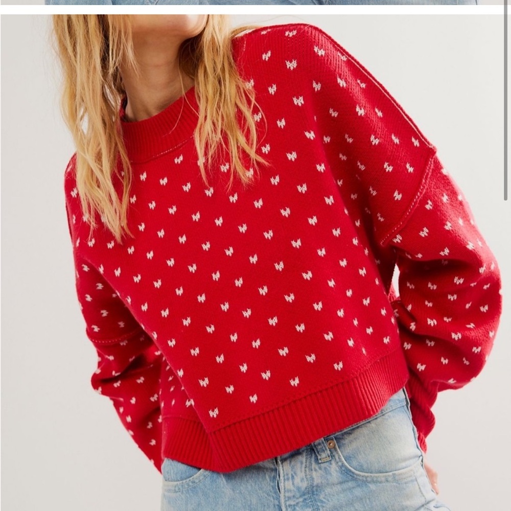 Free People Red Patterned Women's Sweater